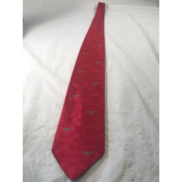 Düsseldorf International Reine Seide Red Silk Print & Embroidered Airplanes - Picture 4 of 6